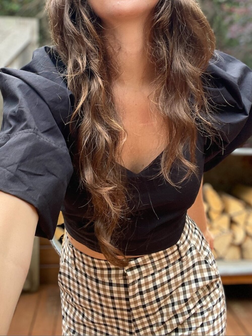 Zara Black Puff-Sleeve Crop Top, Size Small